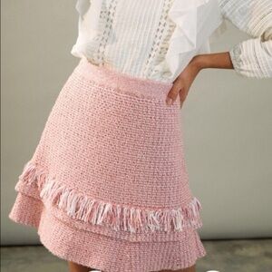 Anthropologie Pink Fringe A-Line Skirt